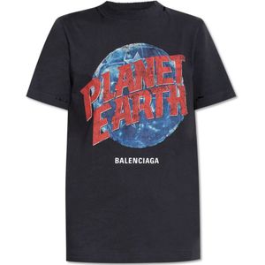Balenciaga, Tops, Dames, Grijs, XS, Katoen, T-shirt met print