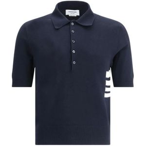 Thom Browne, Tops, Heren, Blauw, M, Katoen, Gestreept gebreid poloshirt