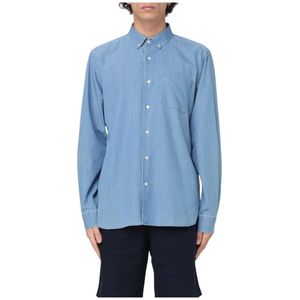 Woolrich, Overhemden, Heren, Blauw, S, Denim, Klassieke Denim Overhemd voor Mannen