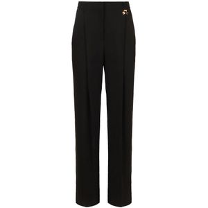Elisabetta Franchi, Broeken, Dames, Zwart, L, Polyester, Crepe Broek met Achterzakken met Paspel