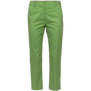 Max Mara Weekend, Broeken, Dames, Groen, S, Katoen, Rechte Gabardine Broek met Zakken