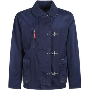 Fay, Jassen, Heren, Blauw, M, Polyester, Stijlvolle jas met 4 haken