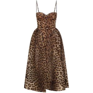 Zimmermann, Kleedjes, Dames, Bruin, M, Linnen, Leopard Panelled Midi Jurk