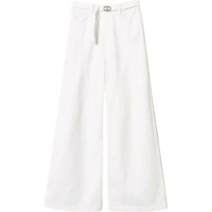 Twinset, Broeken, Dames, Wit, W31, Katoen, Wijde katoenen broek met discrete rits