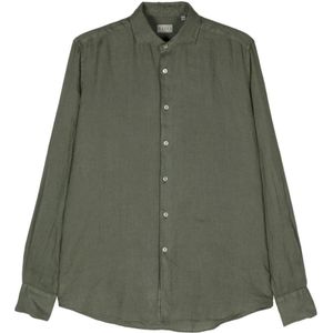 Xacus, Overhemden, Heren, Groen, M, Linnen, Linnen Overhemd Made in Italy