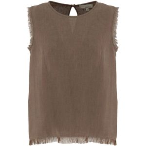 Antonelli Firenze, Tops, Dames, Bruin, XS, Linnen, Linnen Mouwloze Top met Franjes