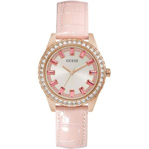 Guess, Accessoires, Dames, Roze, ONE Size, Leer, Sparkle Rosé Leder Armbandhorloge