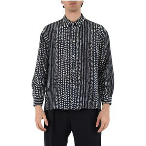 Mauro Grifoni, Overhemden, Heren, Blauw, XL, Zijden bedrukte overhemd met knoopsluiting