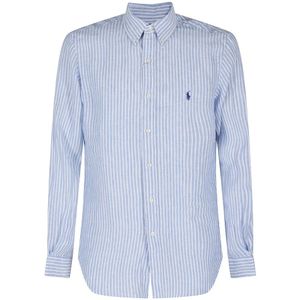 Polo Ralph Lauren, Overhemden, Heren, Blauw, M, Linnen, Linnen Gestreept Sportoverhemd