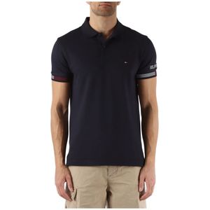 Tommy Hilfiger, Tops, Heren, Blauw, S, Katoen, Slim Fit Katoen Viscose Polo Shirt met Logo Borduurwerk