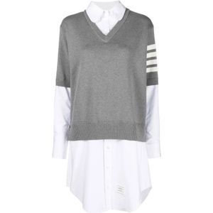 Thom Browne, Kleedjes, Dames, Grijs, XS, Katoen, Grijze Shirt en Trui Jurk