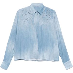 Ermanno Scervino, Blouses & Shirts, Dames, Blauw, S, Katoen, Casual Katoenen Overhemd