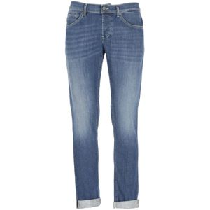 Dondup, Jeans, Heren, Blauw, W35, Katoen, Blauwe Skinny Jeans met Metalen Monogram