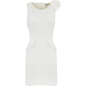 Elisabetta Franchi, Kleedjes, Dames, Beige, S, Polyester, Bloemen Crêpe Mouwloze Jurk met Zakken