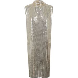 Sportmax, Kleedjes, Dames, Geel, S, Pailletten, Gouden Pailletten Jurk met Hoge Kraag