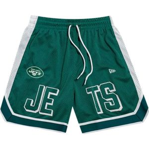 New Era, Korte broeken, Heren, Groen, S, Polyester, Sportieve Groene Mesh Shorts Jets Stijl