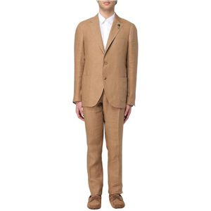 Lardini, Pakken, Heren, Bruin, L, Linnen, Elegant Bruin Linnen Tweedelig Pak
