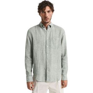 Gant, Overhemden, Heren, Groen, S, Linnen, Elegante Groene Linnen Overhemd