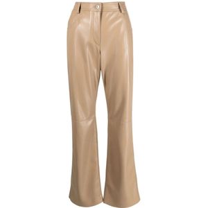 Msgm, Broeken, Dames, Beige, S, Polyester, Casual Beige Faux Leather Broek