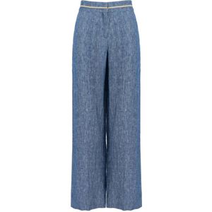 Nenette, Broeken, Dames, Blauw, XS, Linnen, Hoge taille wijde linnen broek