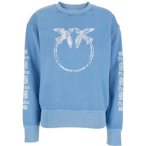 Pinko, Sweatshirts & Hoodies, Dames, Blauw, S, Katoen, Lichtblauwe Sweatshirt met Logoprint Katoen