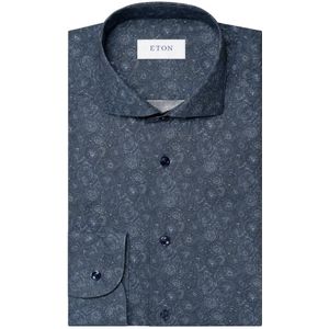 Eton, Overhemden, Heren, Blauw, 3Xl, Katoen, Twill Shirt met Eigentijds Vuurwerk Motief