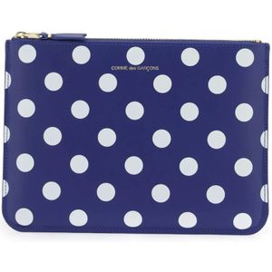 Comme des Garçons, Tassen, Heren, Blauw, ONE Size, Leer, Portemonnee met Polkadotprint