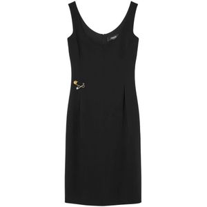 Versace, Kleedjes, Dames, Zwart, L, Zwarte Mouwloze Jurk met Medusa Motief
