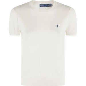 Polo Ralph Lauren, Tops, Dames, Beige, S, Katoen, Roomkatoen T-shirt met Blauw Logo