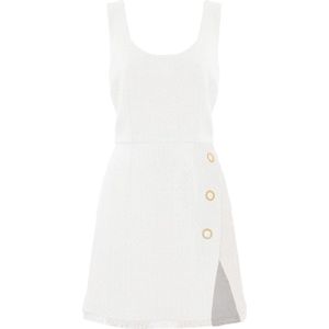 Kocca, Kleedjes, Dames, Wit, S, Katoen, Mini-jurk met juwelen knopen en split