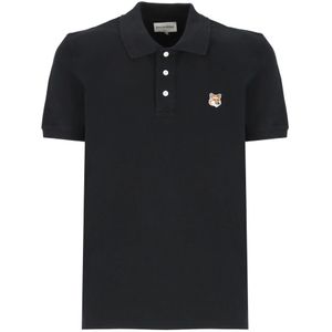 Maison Kitsuné, Tops, Heren, Zwart, XL, Katoen, Zwarte Poloshirt met Vos Logo
