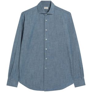 Xacus, Overhemden, Heren, Blauw, M, Denim, Lange mouw op maat gemaakt overhemd