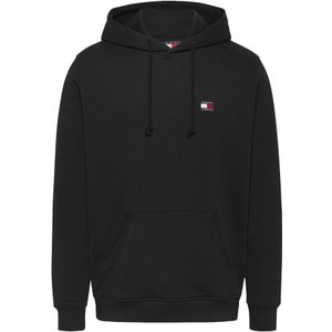 Tommy Jeans, Sweatshirts & Hoodies, Heren, Zwart, S, Katoen, Zwarte hoodie met kangoeroezak
