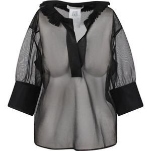 Philosophy di Lorenzo Serafini, Blouses & Shirts, Dames, Zwart, S, Polyester, Doorschijnende blouse met contrasterende kraag en manchetten