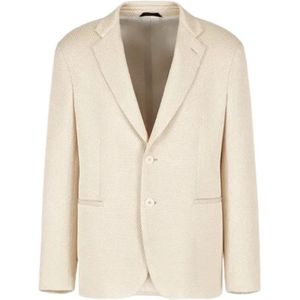 Giorgio Armani, Jassen, Heren, Beige, 2Xl, Ivoor Zijden Jas Mesh Effect
