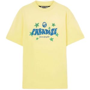 Palm Angels, Tops, Heren, Geel, M, Katoen, T-shirt met ronde hals