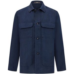 Boggi Milano, Jassen, Heren, Blauw, XL, Linnen, Bond Linnen Overhemd Jas