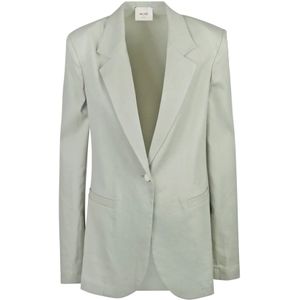 Alysi, Jassen, Dames, Groen, M, Linnen, Linnen blazer met revers en gewatteerde schouders
