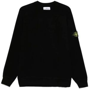 Stone Island, Sweatshirts & Hoodies, Heren, Zwart, XL, Katoen, Zachte Organische Katoen Micro Stitch Truien