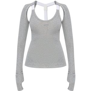 Off White, Tops, Dames, Grijs, S, Leer, Top met Lurex Draad