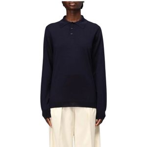 Maison Margiela, Truien, Dames, Blauw, XS, Wol, Navy Lange Mouw Polo Sweater