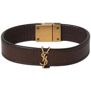 Saint Laurent, Accessoires, Dames, Bruin, M, Leer, Bruin Leren Armband Gouden Sluiting