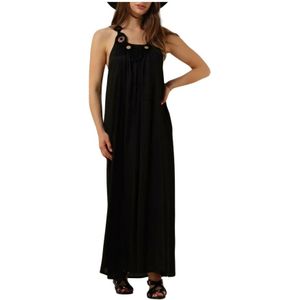 Summum Woman, Kleedjes, Dames, Zwart, L, Satijn, Elegante Zwarte Satijnen Midi Jurk