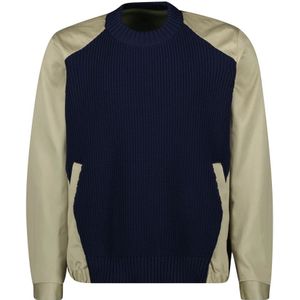 Sacai, Truien, Heren, Veelkleurig, M, Katoen, Navy & Khaki Katoenen Trui