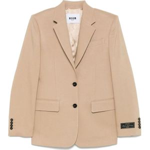 Msgm, Jassen, Dames, Beige, M, Beige Jas met Knoopsluiting Zakken