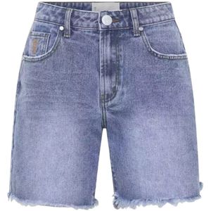 One Teaspoon, Korte broeken, Dames, Blauw, W26, Denim, Denim Shorts met Raffelige Zoom