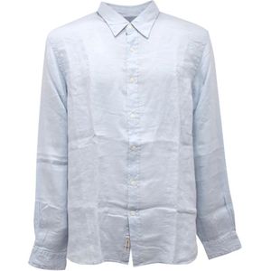 Woolrich, Overhemden, Heren, Blauw, L, Linnen, Linnen Shirt Bleek Indigo