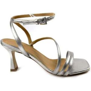 Roberto Festa, Schoenen, Dames, Grijs, 39 EU, Leer, Zilveren gelamineerde sandalen met hoge hak