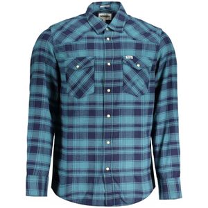 Wrangler, Overhemden, Heren, Blauw, 2Xl, Blauw Flanellen Western Overhemd met Italiaanse Kraag