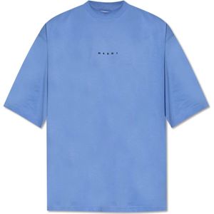 Marni, Tops, Heren, Blauw, S, Katoen, T-shirt met logo